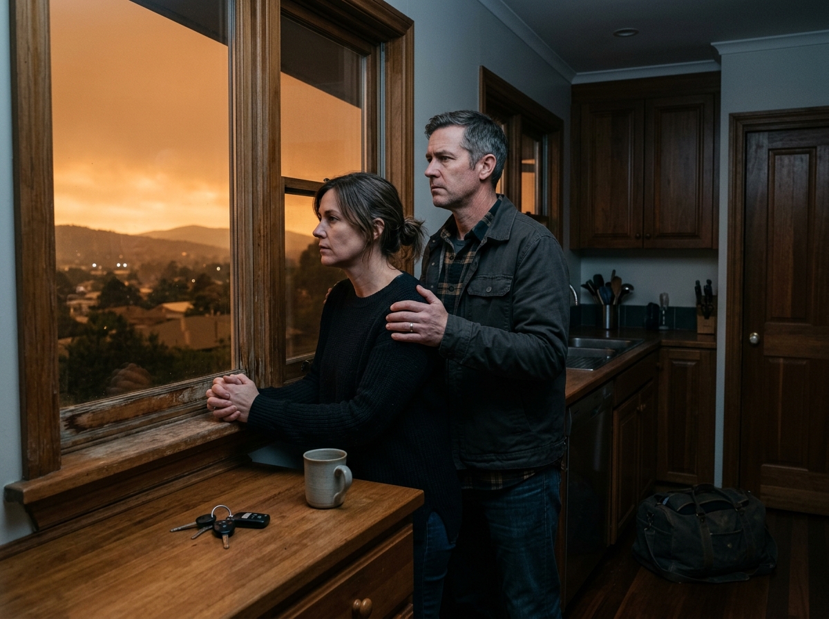Couple looking out a kitchen window while weighing a decision